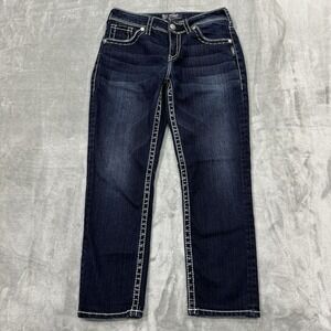 Silver Jeans Womens 28 Blue Suki High Capri Dark Wash Denim Pockets Logo Casual